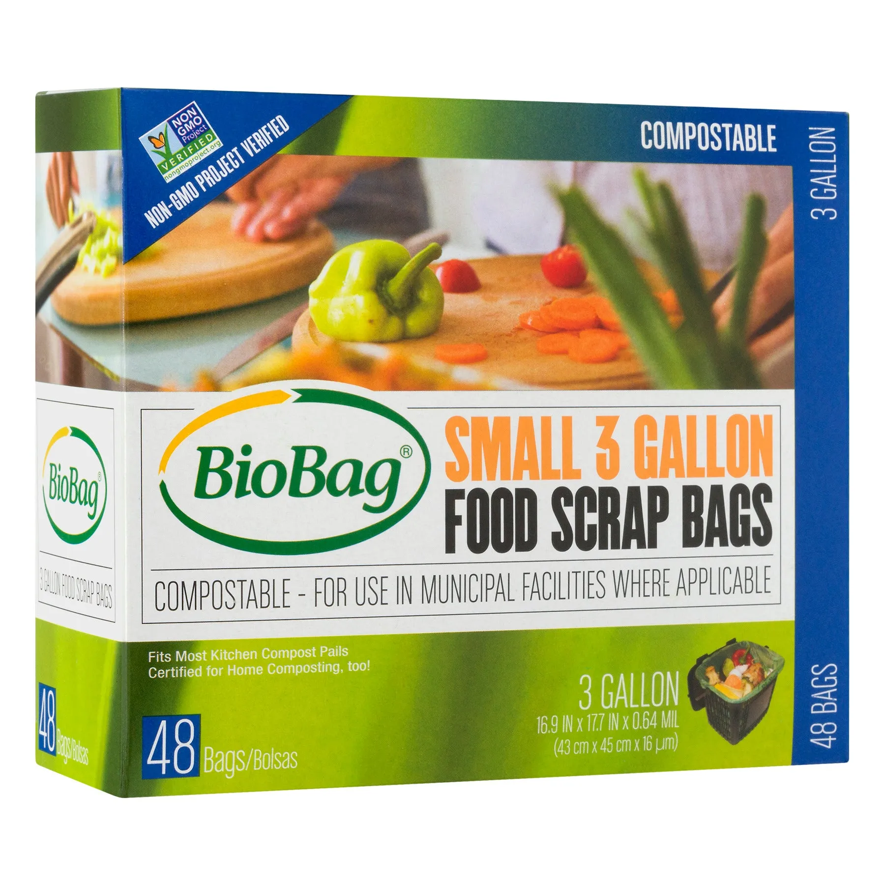 16.9" x 17.7" x 0.64 mil 3 Gallon Green Home-Compostable Plastic Food Scrap Collection Bags (576 Bags, 48 Bags/Box, 12 Boxes/Case)