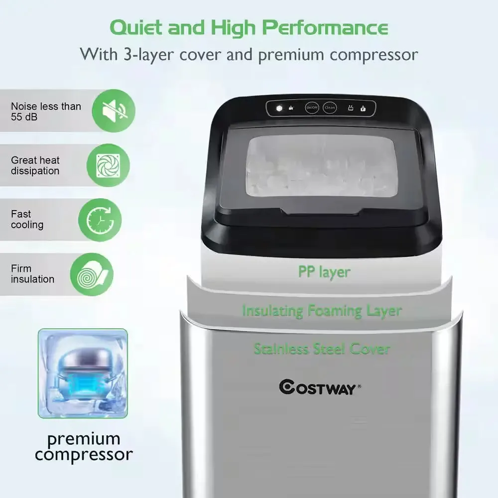 18 In. 29 Lb. Nugget Portable Ice Maker Machine Countertop Chewable Ice Maker Self-Cleaning
