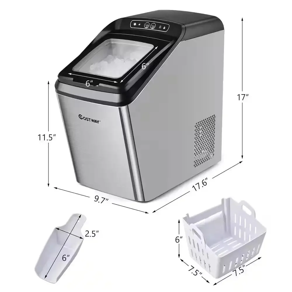 18 In. 29 Lb. Nugget Portable Ice Maker Machine Countertop Chewable Ice Maker Self-Cleaning
