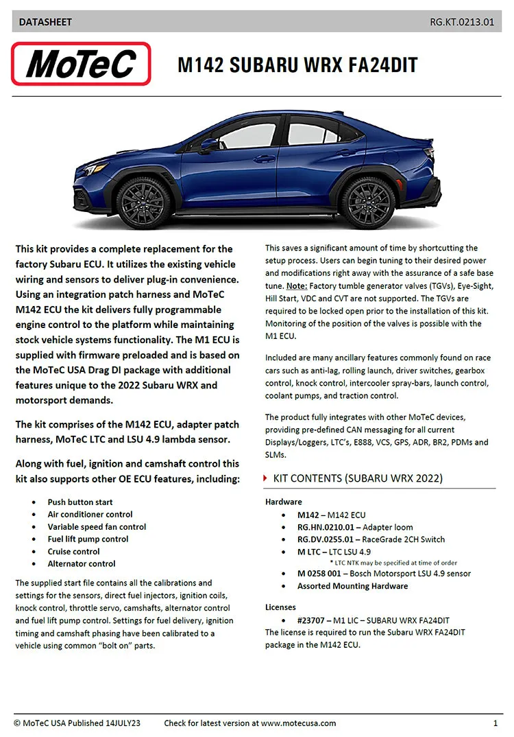 2022 SUBARU WRX M142 KIT