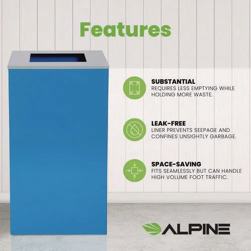 29 Gallon Trash/recycling Cans, Steel, Blue Can With Square Lid