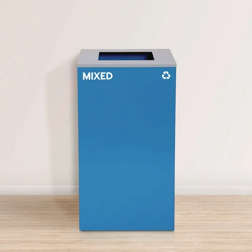29 Gallon Trash/recycling Cans, Steel, Blue Mixed Recycling Can, Green Compost Can, Black Trash Can With Square Lids