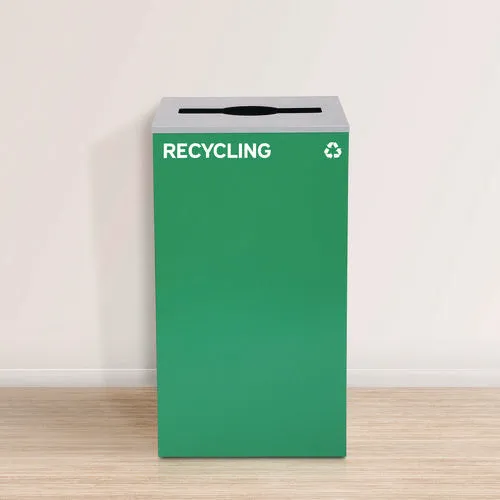 29 Gallon Trash/recycling Cans, Steel, Blue Mixed Recycling W/circle Lid, Green Recycling W/mixed Lid, Black Trash W/sq Lid
