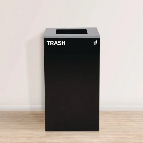 29 Gallon Trash/recycling Cans, Steel, Blue Recycling Can W/circle Lid, Green Compost W/mixed Lid, Black Trash W/square Lid