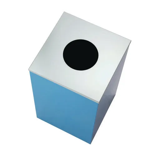 29 Gallon Trash/recycling Cans, Steel, Blue Recycling With Circle Lid, Black Trash Can With Square Lid