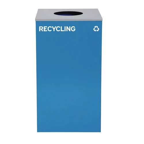 29 Gallon Trash/recycling Cans, Steel, Blue Recycling With Circle Lid, Black Trash Can With Square Lid