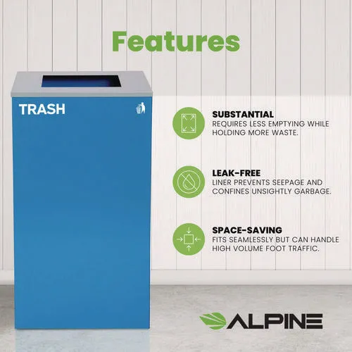 29 Gallon Trash/recycling Cans, Steel, Blue Trash Can With Square Lid
