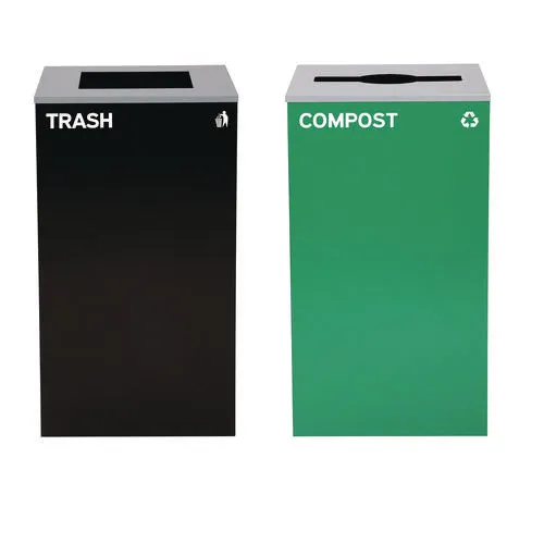 29 Gallon Trash/recycling Cans, Steel, Green Compost Can With Mixed Lid, Black Trash Can With Square Lid