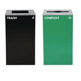29 Gallon Trash/recycling Cans, Steel, Green Compost Can With Mixed Lid, Black Trash Can With Square Lid