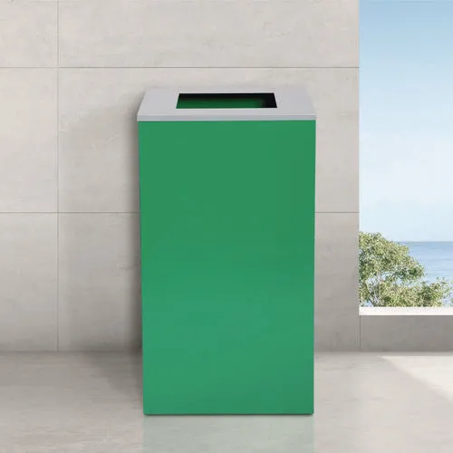 29 Gallon Trash/recycling Cans, Steel, Green Recycling Can With Square Lid, Black Trash Can With Square Lid