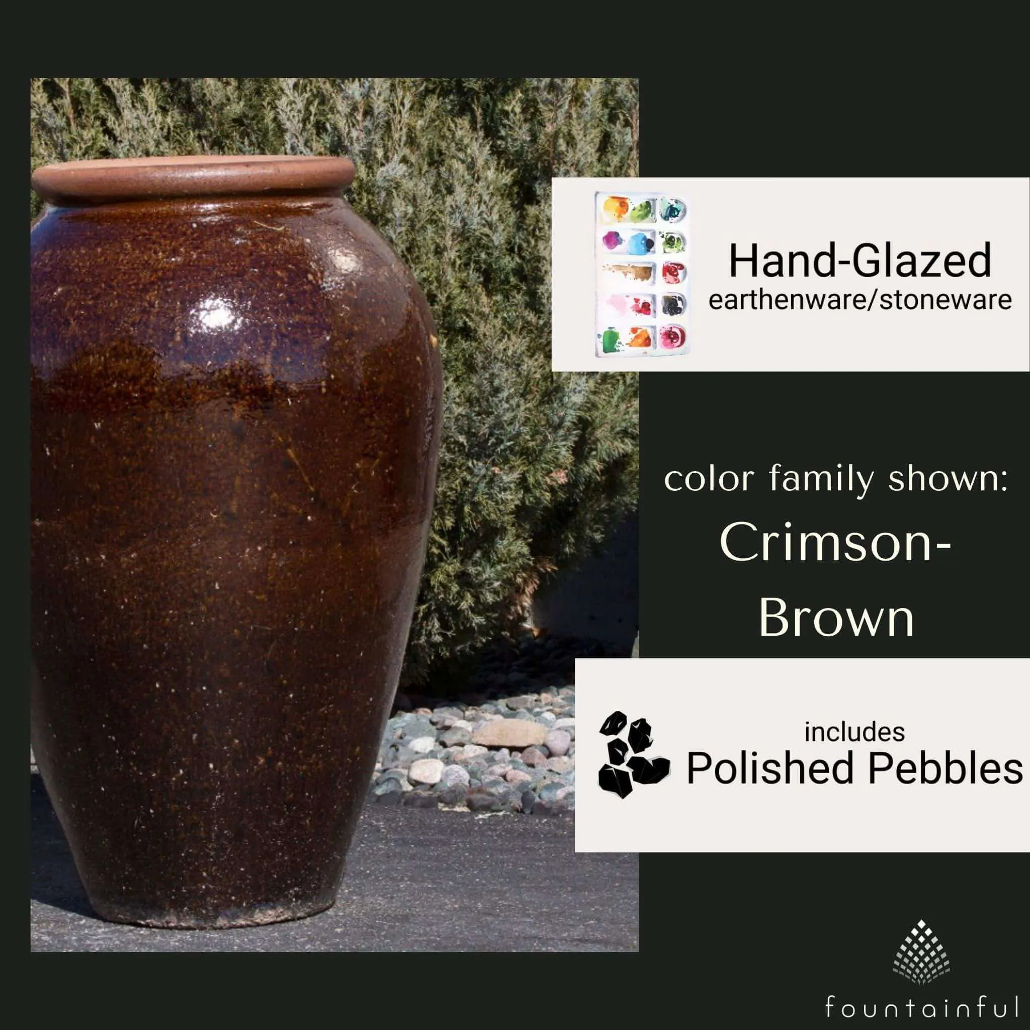 41" Tuscany Vase "Crimson Brown" Water Fountain - Complete Kit - Blue Thumb