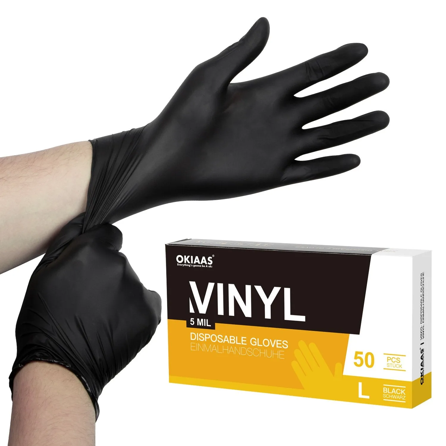 50/100 Count Black Vinyl Disposable Gloves, 5 mil, Chemical Resistant, Powder free & Latex free