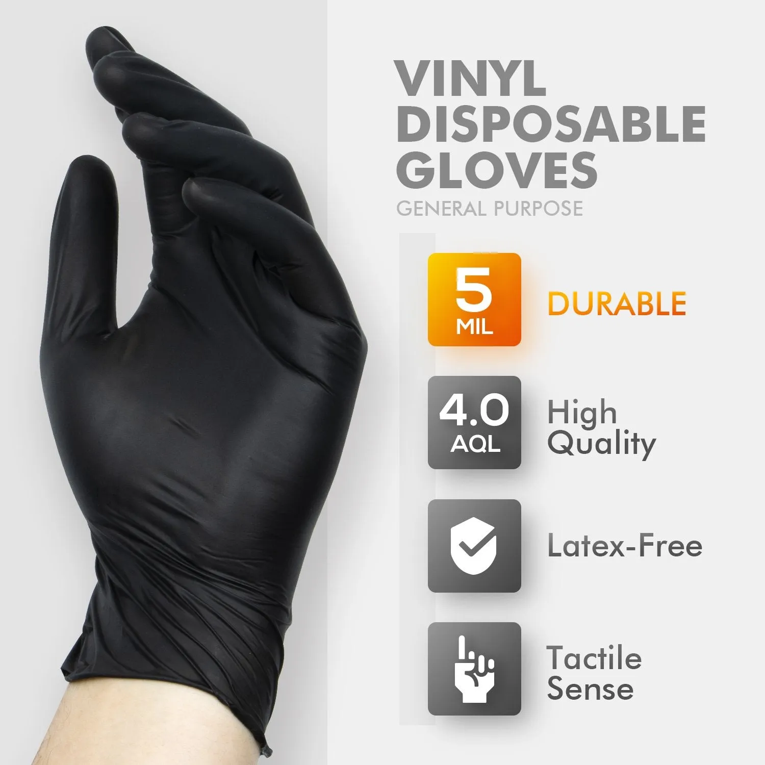 50/100 Count Black Vinyl Disposable Gloves, 5 mil, Chemical Resistant, Powder free & Latex free