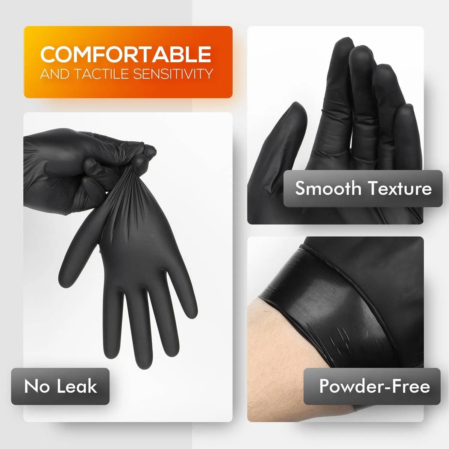 50/100 Count Black Vinyl Disposable Gloves, 5 mil, Chemical Resistant, Powder free & Latex free