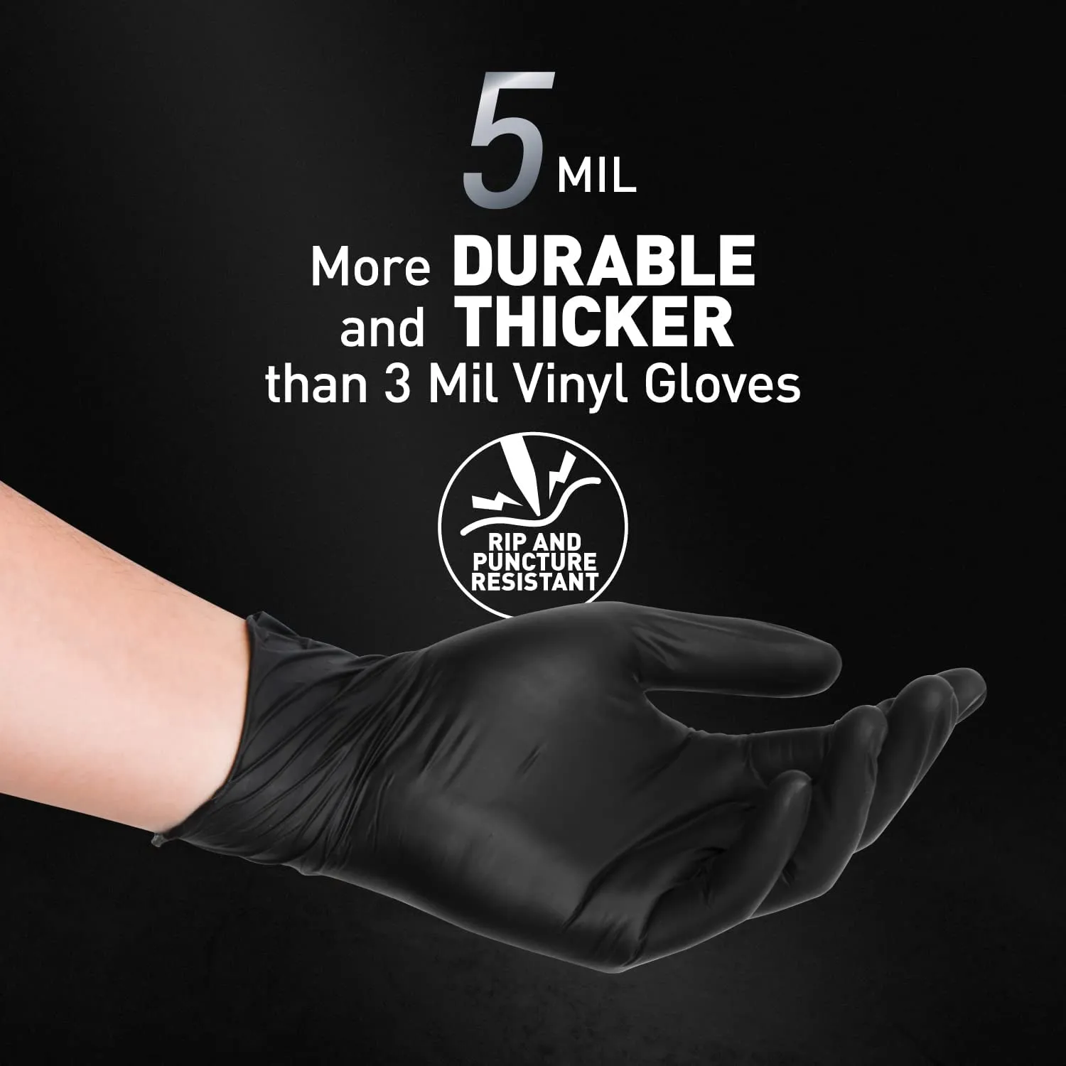 50/100 Count Black Vinyl Disposable Gloves, 5 mil, Chemical Resistant, Powder free & Latex free