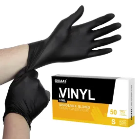 50/100 Count Black Vinyl Disposable Gloves, 5 mil, Chemical Resistant, Powder free & Latex free