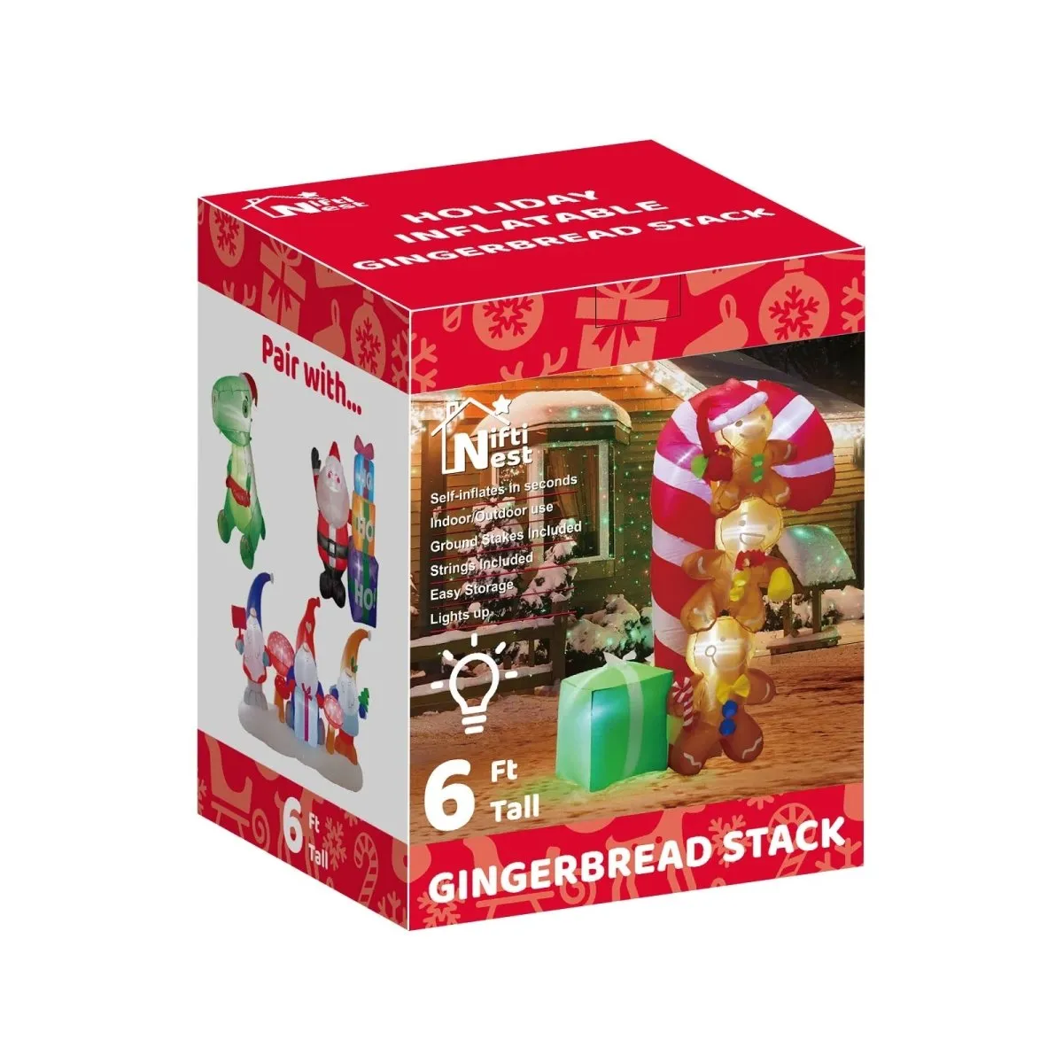 6' Ft Gingerbread Stack Holiday Inflatable