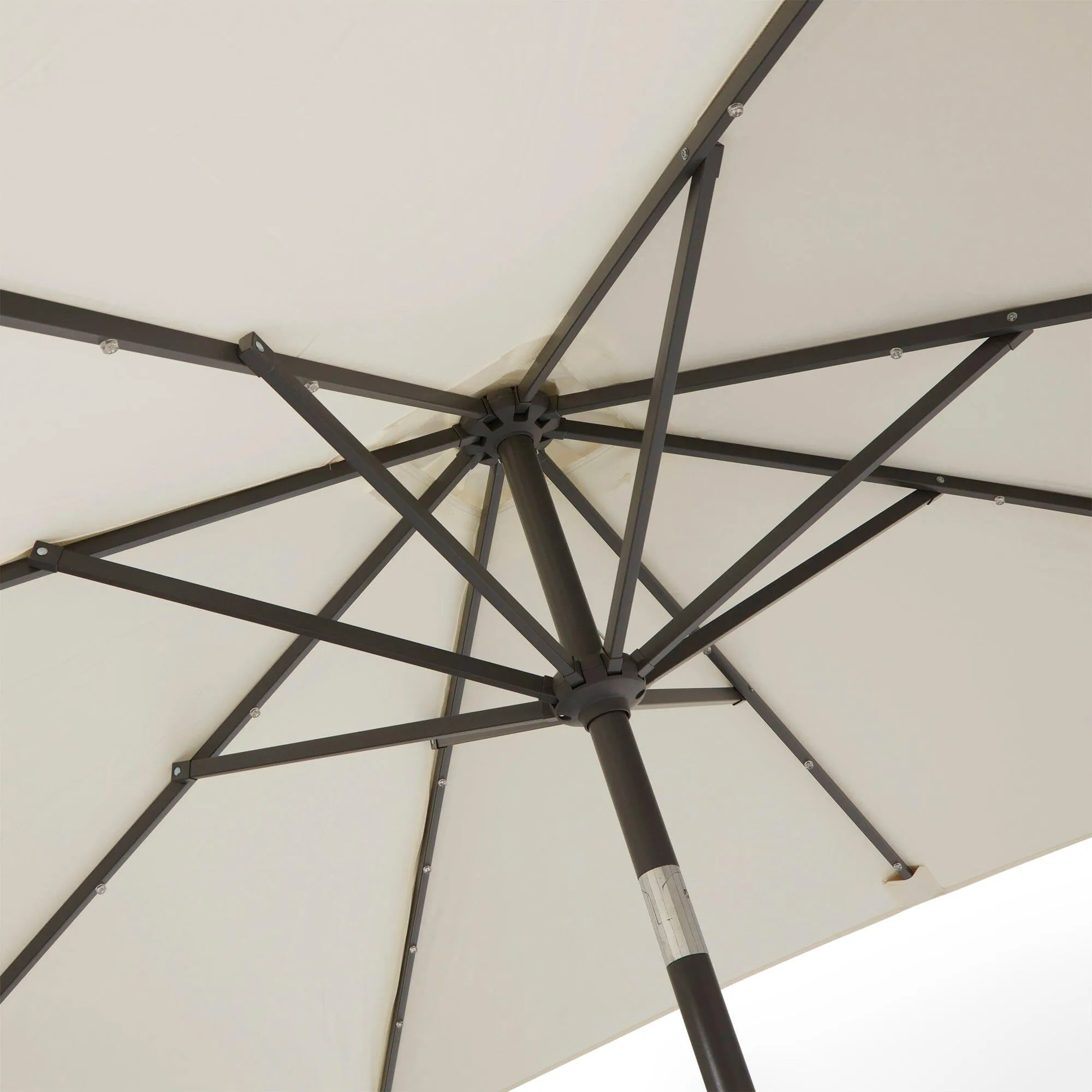 8 Seater Rattan Cube Outdoor Dining Set with Cream LED Premium Parasol - Natural Brown Weave