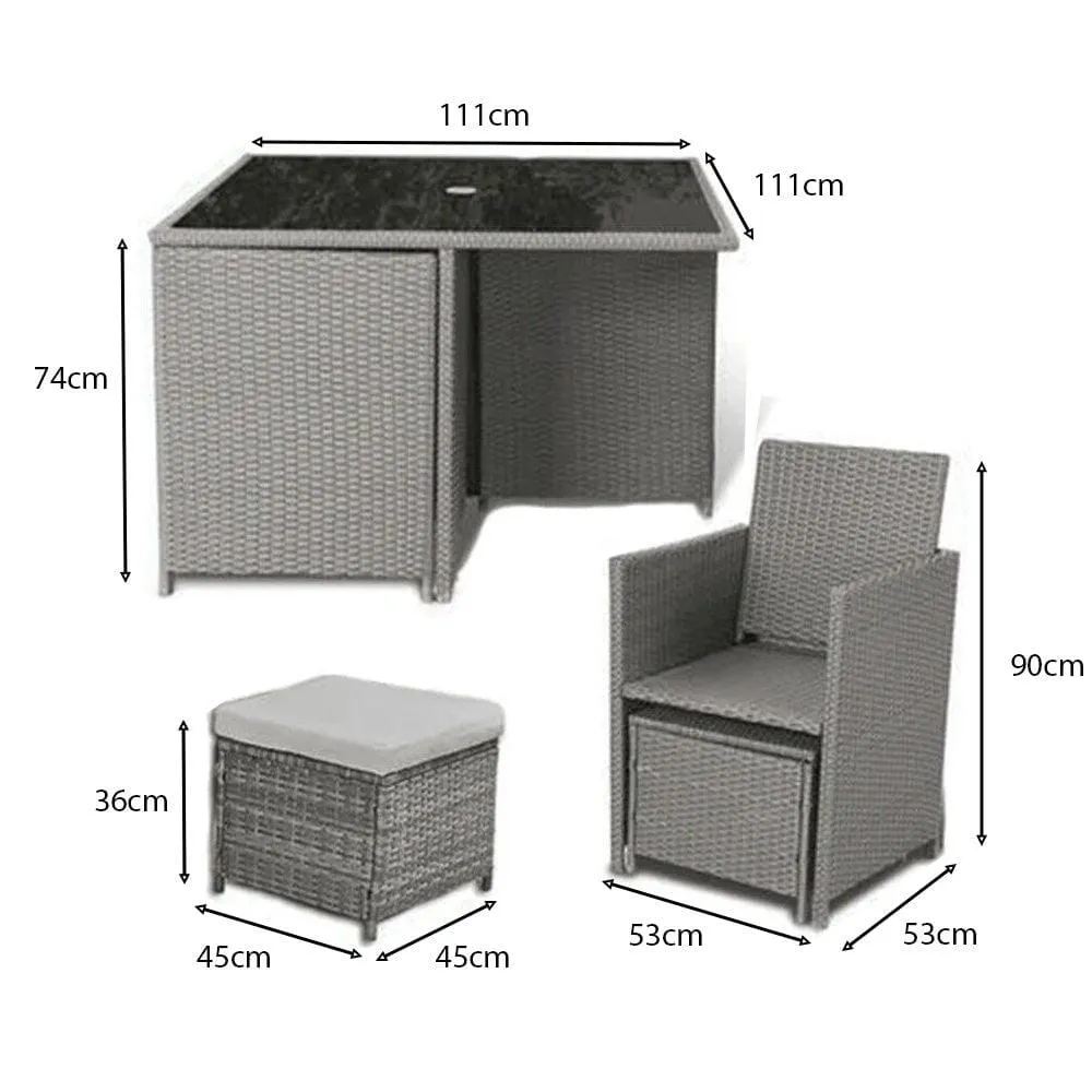 8 Seater Rattan Cube Outdoor Dining Set with Cream LED Premium Parasol - Natural Brown Weave
