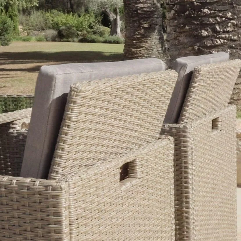 8 Seater Rattan Cube Outdoor Dining Set with Cream LED Premium Parasol - Natural Brown Weave