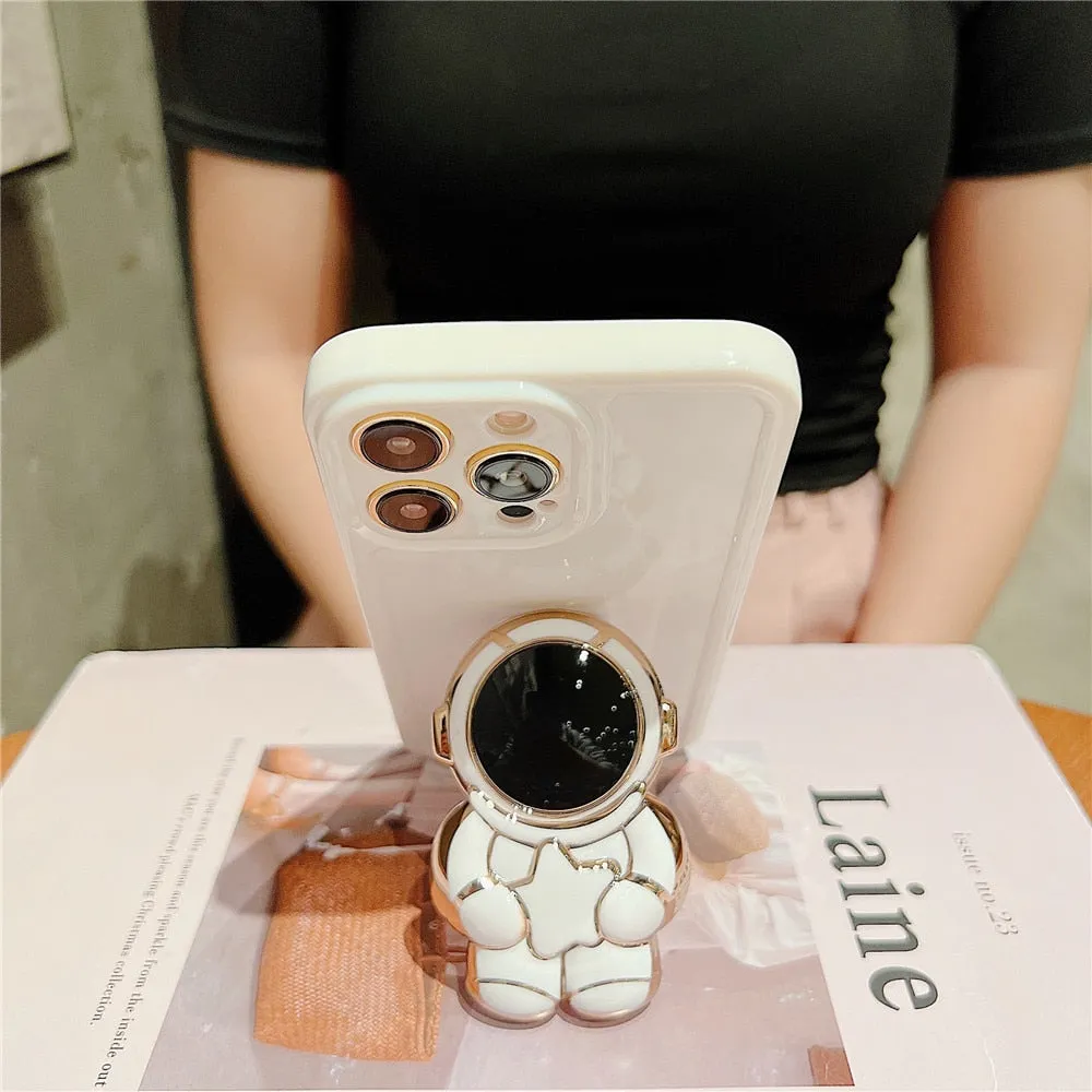 Anymob iPhone Astronaut Plating Stand Holder Phone Case For iPhone 13 14 Pro Max Soft Silicon Shockproof Cover
