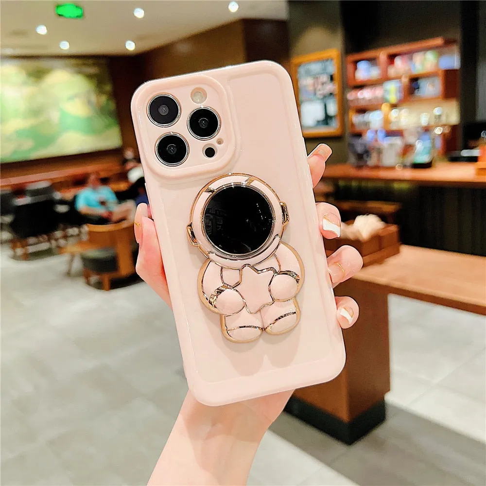 Anymob iPhone Astronaut Plating Stand Holder Phone Case For iPhone 13 14 Pro Max Soft Silicon Shockproof Cover