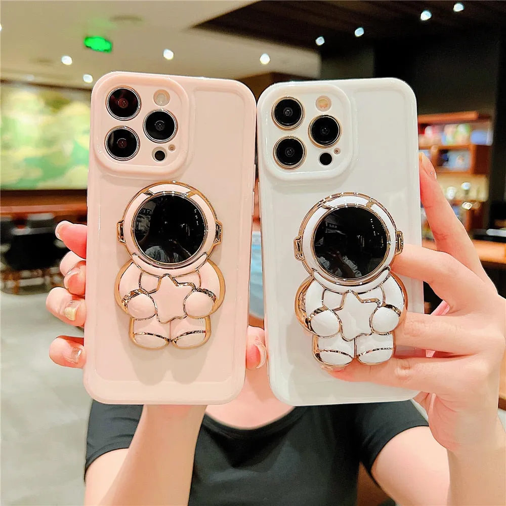 Anymob iPhone Astronaut Plating Stand Holder Phone Case For iPhone 13 14 Pro Max Soft Silicon Shockproof Cover