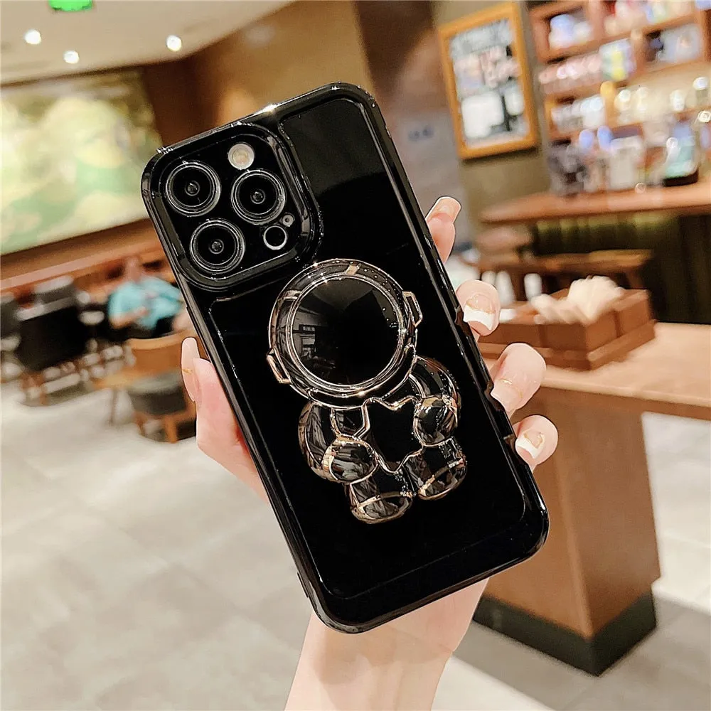 Anymob iPhone Astronaut Plating Stand Holder Phone Case For iPhone 13 14 Pro Max Soft Silicon Shockproof Cover