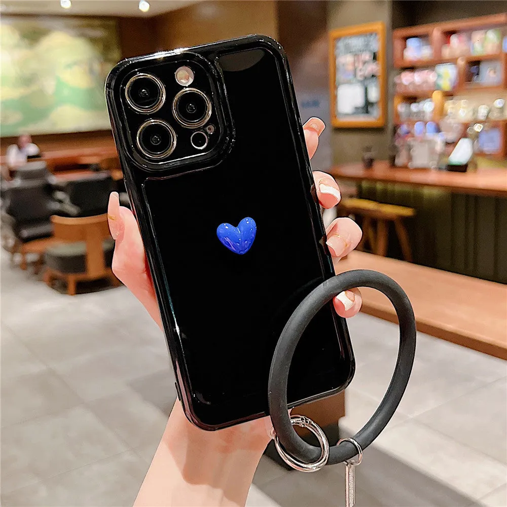 Anymob iPhone Black And Blue 3D Love Heart Bracelet Phone Case Shockproof Soft Silicone Cover