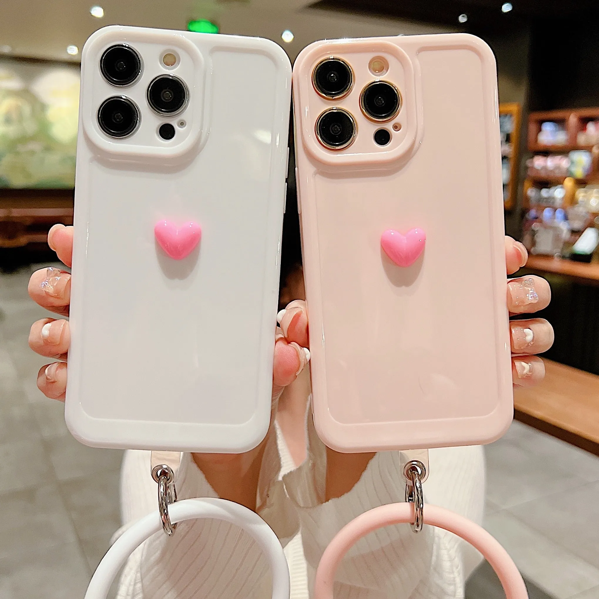 Anymob iPhone Black And Yellow 3D Love Heart Bracelet Phone Case Shockproof Soft Silicone Cover