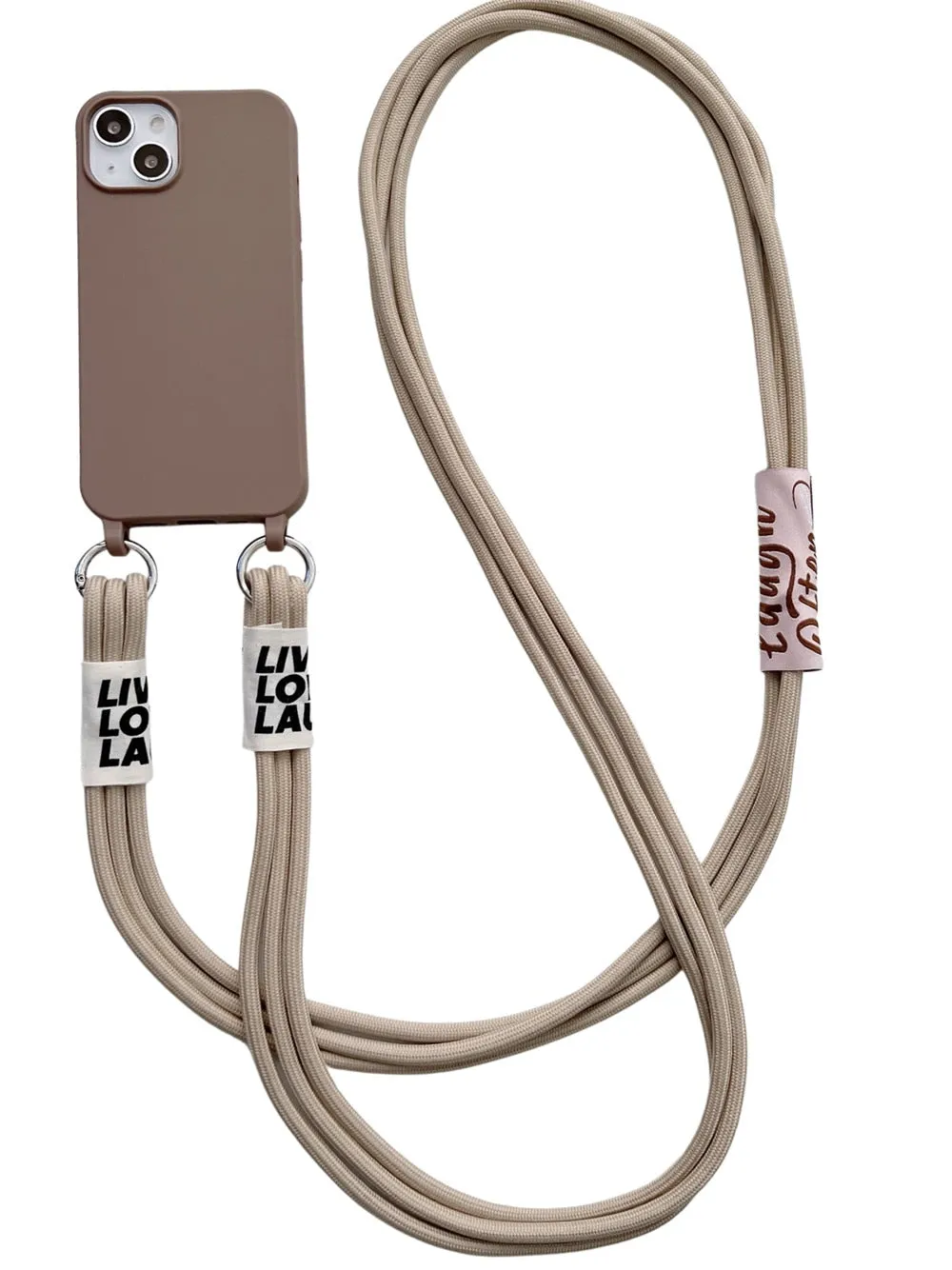 Anymob iPhone Brown Crossbody Lanyard Neck Strap Cord Case Matte Soft Silicone Cover