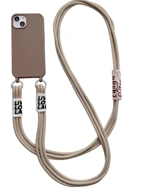 Anymob iPhone Brown Crossbody Lanyard Neck Strap Cord Case Matte Soft Silicone Cover