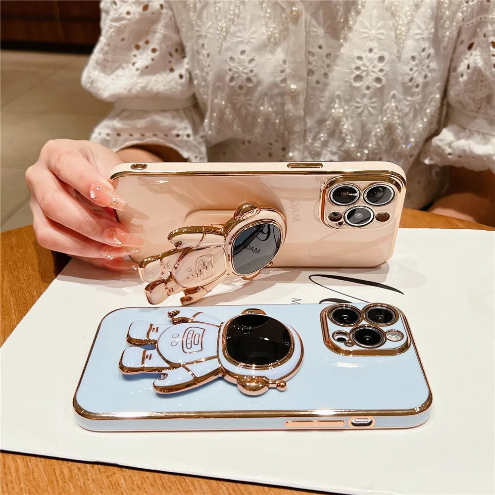 Anymob iPhone Case Brown Universal 6D Astronaut Foldable Holder Phone Cover