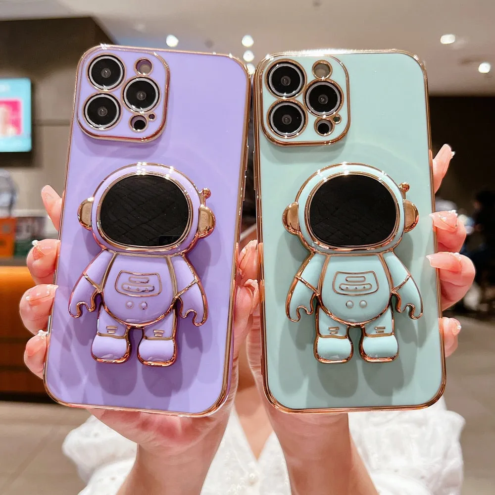 Anymob iPhone Case Light Green Universal 6D Astronaut Foldable Holder Phone Cover