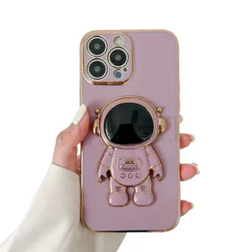 Anymob iPhone Case Pink Rose Universal 6D Astronaut Foldable Holder Phone Cover
