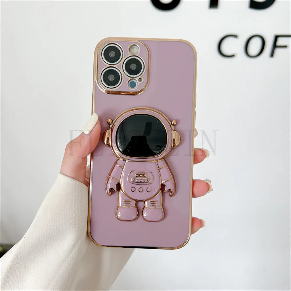 Anymob iPhone Case Pink Rose Universal 6D Astronaut Foldable Holder Phone Cover