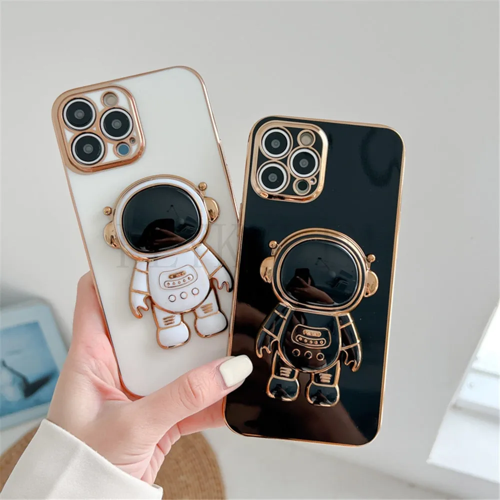 Anymob iPhone Case Pink Rose Universal 6D Astronaut Foldable Holder Phone Cover