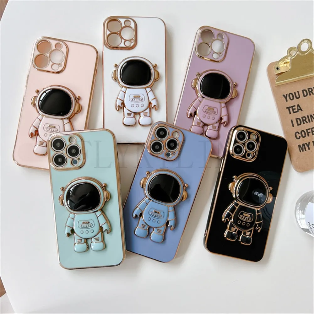 Anymob iPhone Case Space White Universal 6D Astronaut Foldable Holder Phone Cover