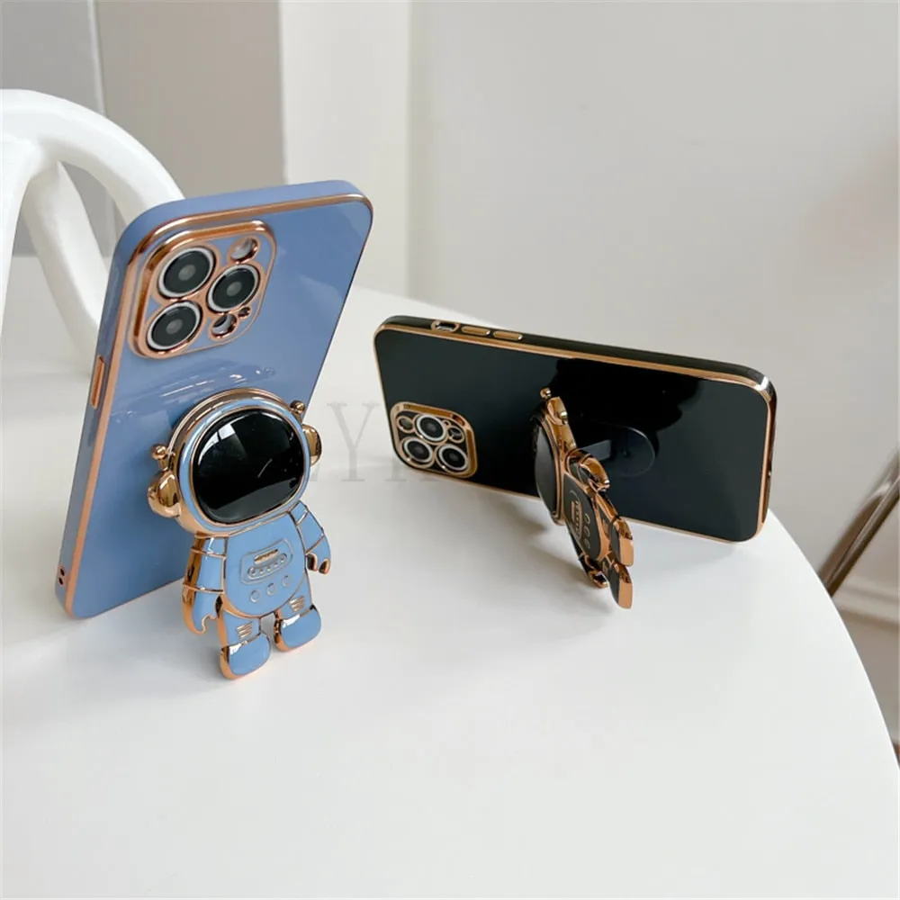 Anymob iPhone Case Space White Universal 6D Astronaut Foldable Holder Phone Cover