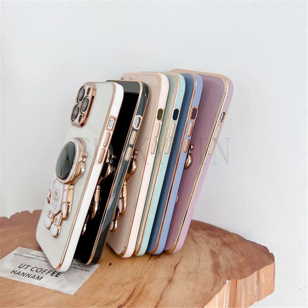 Anymob iPhone Case Space White Universal 6D Astronaut Foldable Holder Phone Cover