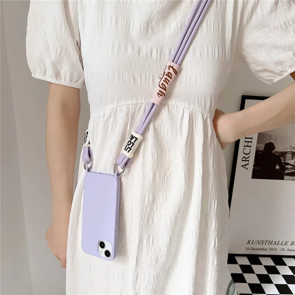 Anymob iPhone Gray Crossbody Lanyard Neck Strap Cord Case Matte Soft Silicone Cover