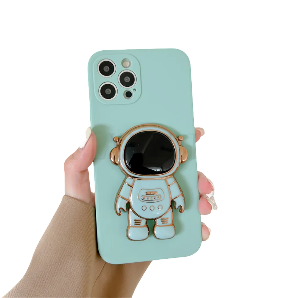 Anymob iPhone Green 3D Astronaut Folding Stand Shockproof Soft Silicon Cover