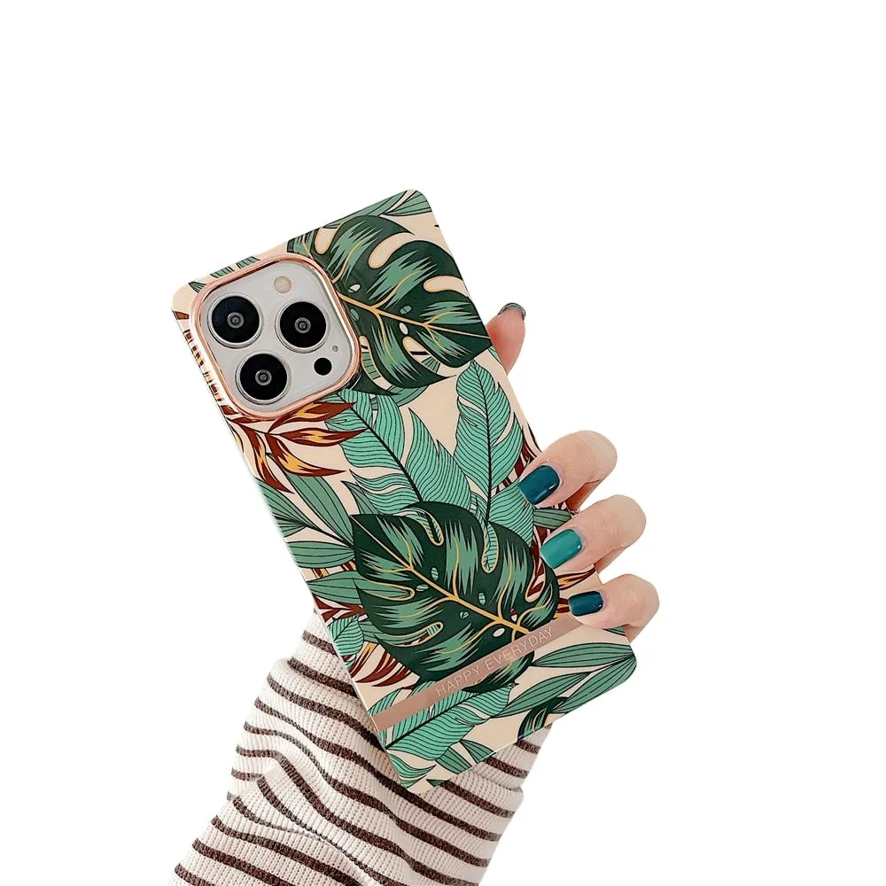 Anymob iPhone Green Leaf Electroplated Vintage Case Soft Silicone Shockproof Phone Cover