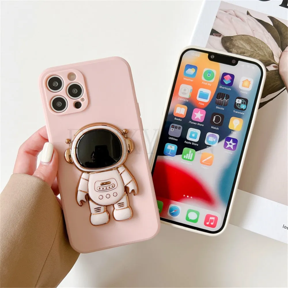 Anymob iPhone Light Blue 3D Astronaut Folding Stand Shockproof Soft Silicon Cover