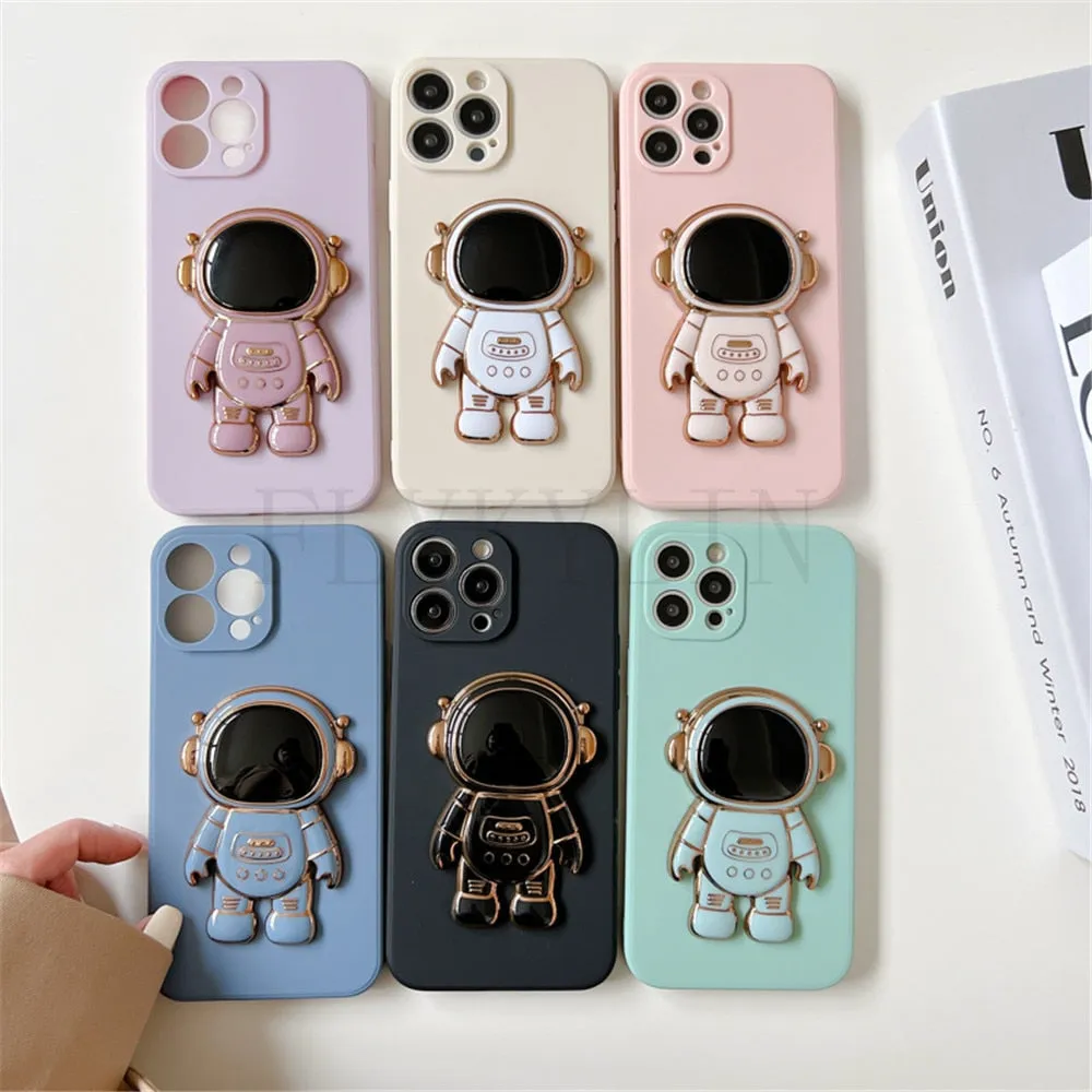 Anymob iPhone Light Blue 3D Astronaut Folding Stand Shockproof Soft Silicon Cover