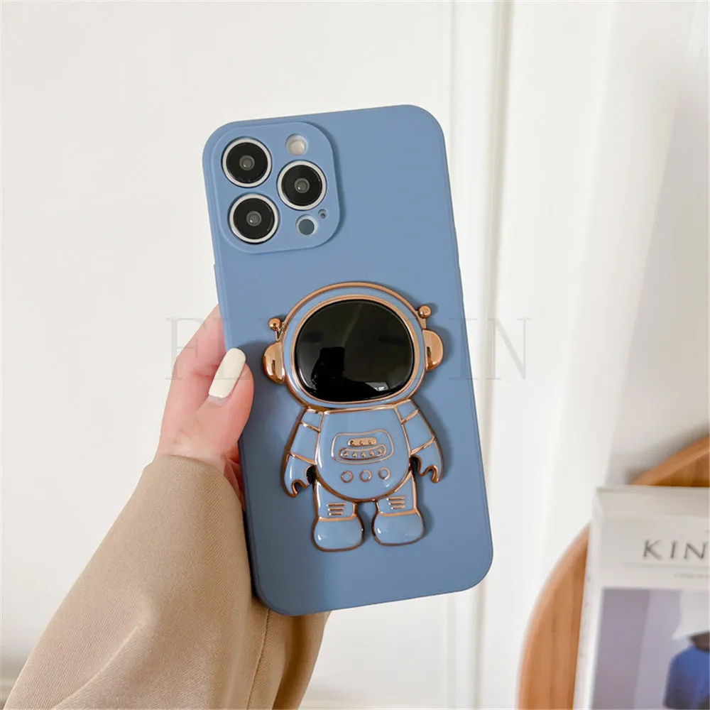 Anymob iPhone Light Blue 3D Astronaut Folding Stand Shockproof Soft Silicon Cover