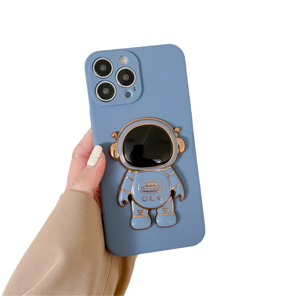 Anymob iPhone Light Blue 3D Astronaut Folding Stand Shockproof Soft Silicon Cover