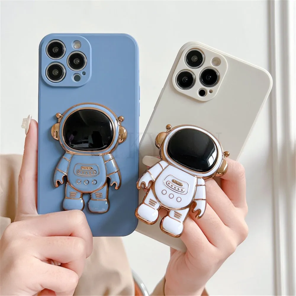 Anymob iPhone Light Blue 3D Astronaut Folding Stand Shockproof Soft Silicon Cover