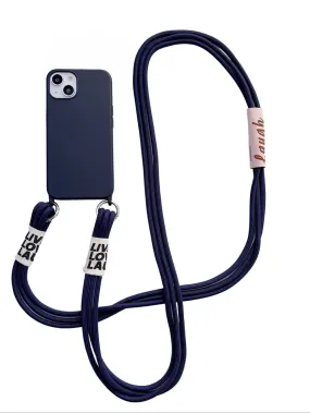Anymob iPhone Navy Blue Crossbody Lanyard Neck Strap Cord Case Matte Soft Silicone Cover