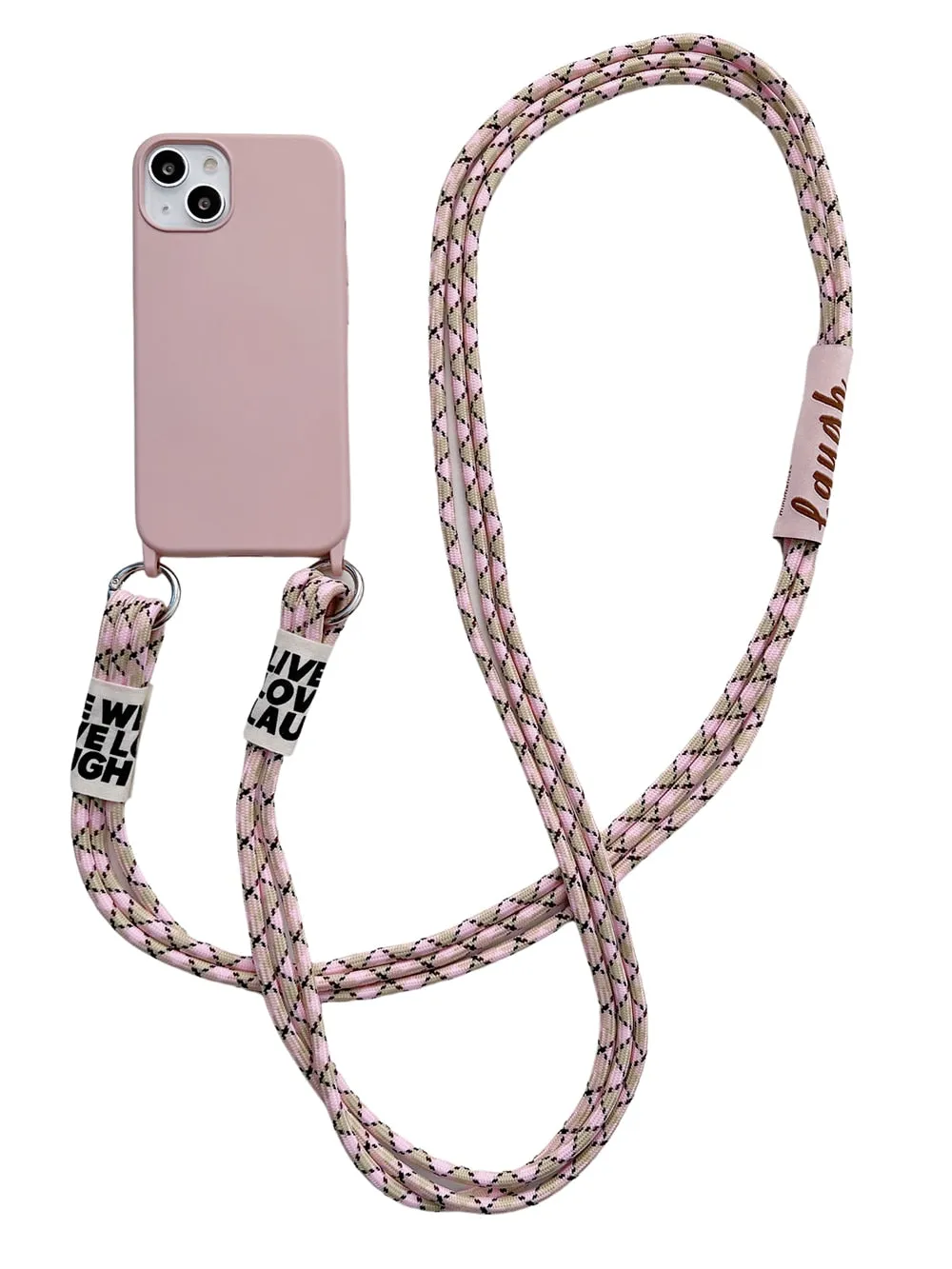 Anymob iPhone Peach Crossbody Lanyard Neck Strap Cord Case Matte Soft Silicone Cover